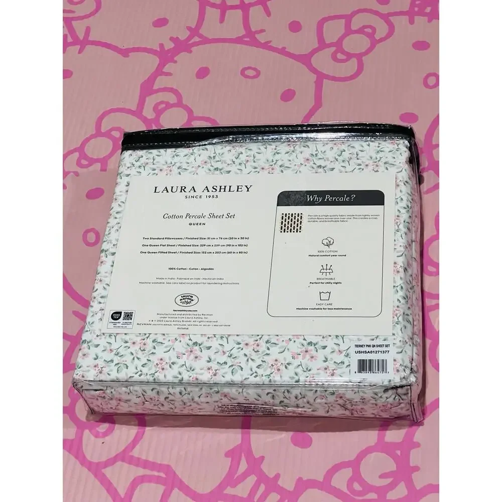 NWT❤️Laura Ashley -Cotton Percale QUEEN Bedding Sheet Set